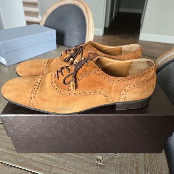 GUCCI Men\'s Cuir/Queen Cambridge Suede Oxford Shoes Size 12
